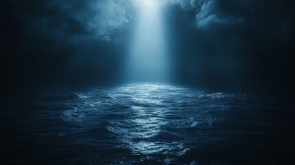 Wall Mural - dark ocean waves under a stormy night sky