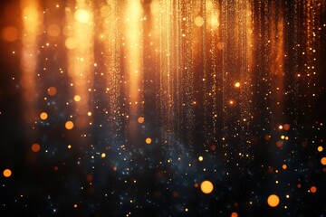 Leinwandbilder - A captivating abstract background featuring luminous golden particles cascading against a dark backdrop, ideal for creative and artistic projects.