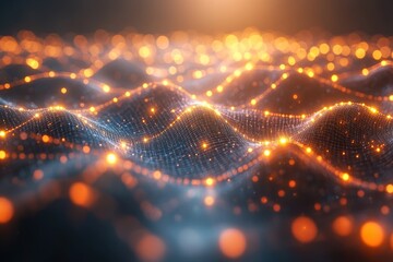 Leinwandbilder - A mesmerizing abstract digital landscape with glowing waves of light, creating a sense of depth and movement, ideal for futuristic themes.