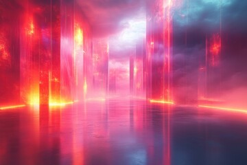 Fototapete - A mesmerizing abstract space featuring vibrant colors and reflective surfaces, evoking a sense of wonder and creativity. Perfect for digital projects.
