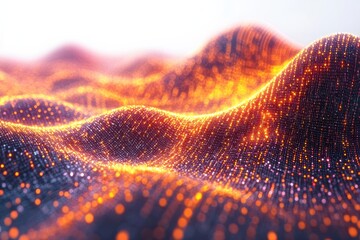 Poster - A mesmerizing close-up of abstract digital waves, illuminated by fiery orange lights against a deep background, symbolizing innovation and creativity.