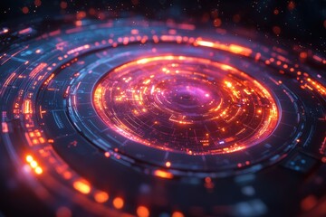 Fototapete - A mesmerizing digital artwork depicting a vibrant abstract vortex of glowing lights and cosmic patterns, evoking a sense of motion and energy.