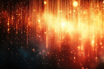Leinwandbilder - A mesmerizing display of warm golden light particles cascading down against a dark background, creating a dreamy and enchanting atmosphere.