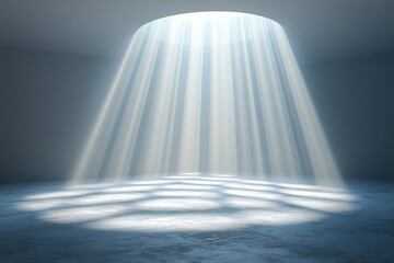 Poster - A mesmerizing light beam cascade illuminates a serene, empty space, creating an ethereal atmosphere perfect for design and inspirational projects.