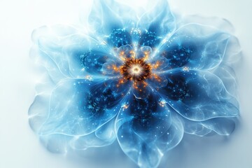Aufkleber - A stunning abstract flower illustration featuring a blend of vibrant blue tones, intricate details, and a luminous center that captivates the viewer.