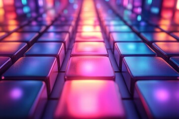 Leinwandbilder - A vibrant and colorful abstract image of illuminated keyboard keys, featuring gradients of pink, blue, and purple, perfect for digital and tech themes.