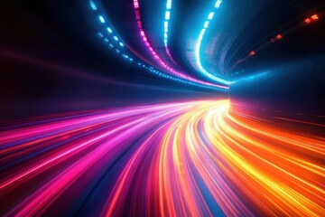 Fototapete - A vibrant display of colorful light trails swirling through a dark space, showcasing the beauty of motion and technology in a dynamic, abstract form.