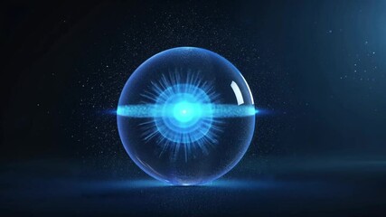 Glowing orb, digital eye, futuristic technology, dark background, science concept