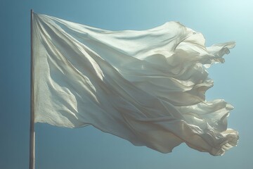 white flag waving against a blue sky, expressing neutrality or surrender, generated ai