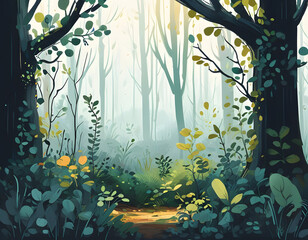 Poster - Forest Path with Sunlight