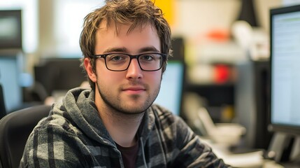 A Node.js programmer creating microservices for a web application in a professional workspace