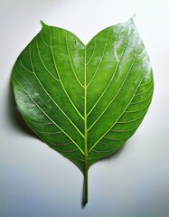 Wall Mural - Vibrant green leaf with intricate veins, isolated on white background.