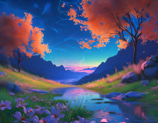 Poster - Fantasy Landscape with a River