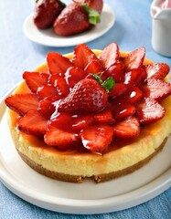 Canvas Print - A delectable strawberry cheesecake, the perfect summer treat!