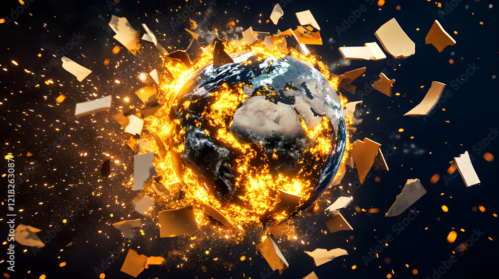 32. A fragmented Earth with continents dissolving into abstract ...