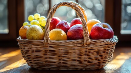 Sunlit fruit basket on windowsill (1)