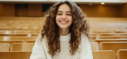 Smiling student in lecture hall. Education concept