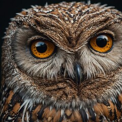 A close-up of an owl's intricate feather patterns in high detail.