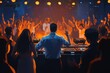 © Atonu - A DJ energizes the crowd at a lively party, with people dancing joyfully around the turntables. dj in the club with party people .