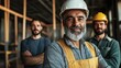 © velikiyzayats - Portrait of Confident Construction Workers in Hard Hats Smiling on Job Site, Emphasizing Teamwork and Safety in the Construction Industry