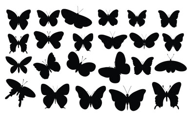 Wall Mural - Silhouettes of butterfly. Stencil of moth wings or insects. Engraving of tropical animals. Isolated  icons set