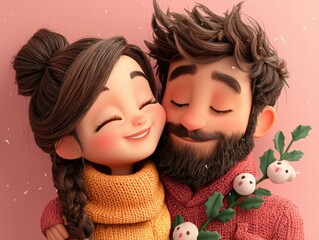 Wall Mural - Cozy couple snuggling together. AI.