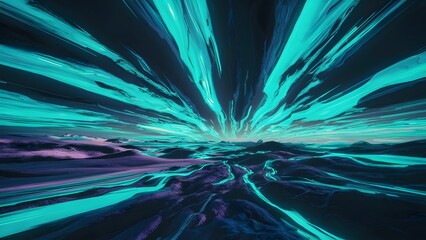 Abstract teal and purple landscape, ai generated artwork, vibrant digital art, futuristic scenery, cosmic background, glowing lines, surreal world