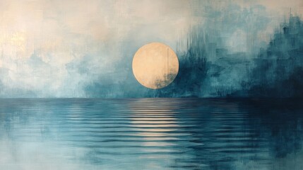 Wall Mural - abstract seascape painting with a large moon