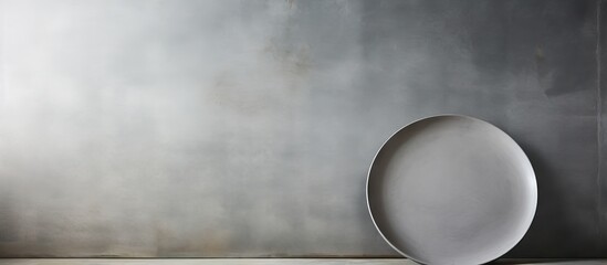 Aufkleber - Empty grey plate positioned on the right against a smooth cement background with soft muted tones creating an ideal space for design elements