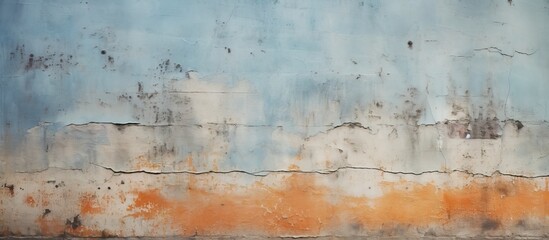 Leinwandbilder - Textured wall background with soft blue and warm orange tones, featuring a weathered appearance and ample copy space for design use.