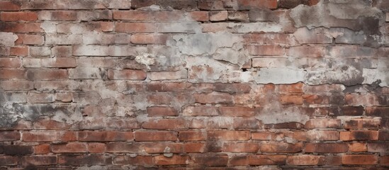 Poster - Aged brick wall with gray and brown hues in horizontal layout featuring texture and ample copy space ideal for background use in various designs