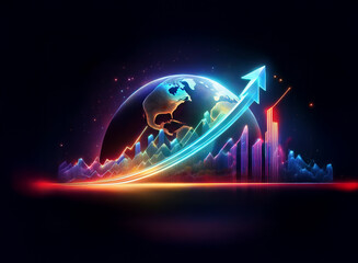 glowing earth encircled by an upward trending graph, symbolizing global growth and prosperity for th
