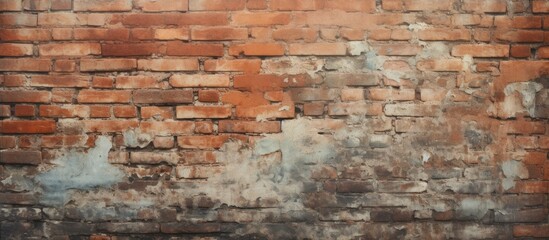 Poster - Rustic aged brick wall with vibrant red and brown tones, featuring textured surface and ample blank space for overlaying designs and text.