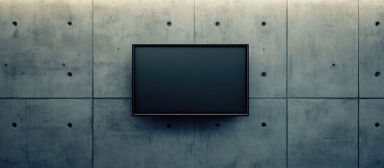 Aufkleber - Minimalist empty black television mounted on concrete wall, neutral gray tones, centrally positioned for creative decor opportunities.