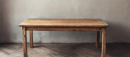 Leinwandbilder - Cozy wooden table set against a soft gray wall with warm natural tones creating a serene home decor atmosphere in the spacious interior.
