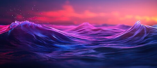 Aufkleber - Neon waves in vibrant pink and blue hues ripple across a dark surface under a twilight sky, creating a mesmerizing fluid motion effect.