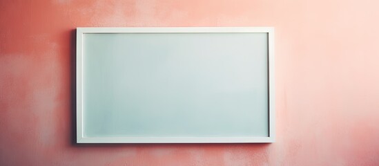 Aufkleber - Empty white picture frame centered on a textured pastel pink and orange background creating an abstract minimalist composition.