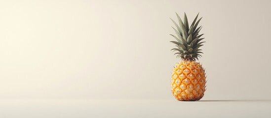 Poster - Vibrant pineapple fruit on a minimalist light gray background, positioned to the right, showcasing its unique texture and shape with soft shadows.