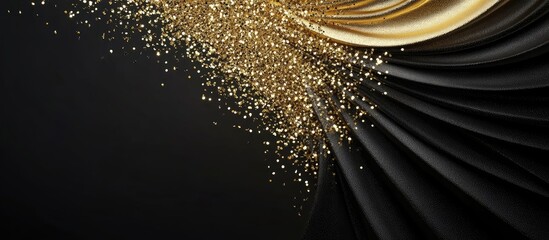 Leinwandbilder - Elegant golden glitter cascading on elegant black fabric folds, creating a luxurious and sophisticated backdrop for festive or glamorous themes.