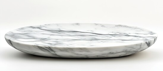 Fototapete - Elegant oval white marble dish with prominent black veins, positioned centrally on a soft white surface, ideal for contemporary decor enhancement.