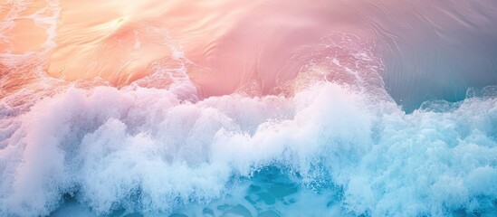 Aufkleber - Gentle pastel waves in soft pink and blue tones create a serene coastal scene with fluid motion and tranquility against a smooth sea backdrop