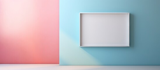 Aufkleber - Empty white picture frame centered on a pastel blue and pink textured background, minimalistic design, soft lighting, contemporary abstract art.