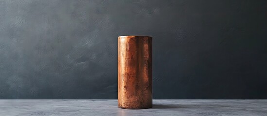 Poster - Elegant copper pedestal positioned centrally on a subtle gray background showcasing its sophisticated design and smooth, reflective surface.