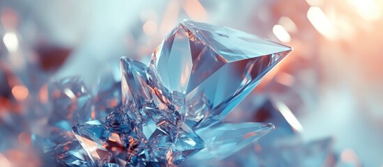 Leinwandbilder - Crystal-like structures in shades of blue and pink against a light background, highlighting intricate forms and shimmering details in digital artistry.