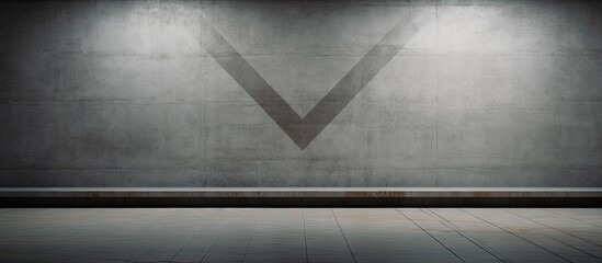 Fototapete - Dark abstract concrete room interior featuring a prominent white arrow design on the wall, illuminated by subtle overhead lighting, creating a modern ambiance.