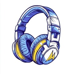 Wall Mural - Minimal line art style headphones, isolated on a white background.