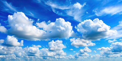 Wall Mural - Blue sky with fluffy white clouds on a sunny day, sky, clouds, sunny, white, fluffy, nature, weather, bright, outdoors, peaceful