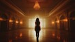 © Mas - Silhouette of a woman standing in a dimly lit ballroom, AI-generated image