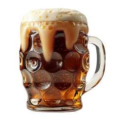 Refreshing Beer in Classic Mug with Foamy Head Isolated on transparent background