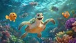 © isend - Finding Nemo's Underwater Adventure: A Sea Turtle's Joyful Journey